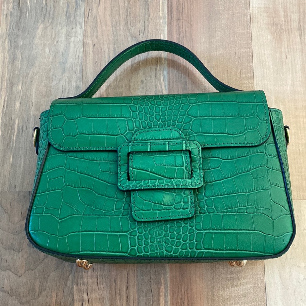 Unica Firenze Genuine Leather Crossbody  Bag. Made in Italy green handbag gold